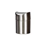 Mini basurero 1.5 L tapa giratoria Koopman, vista frontal del cuerpo cilíndrico en acero inoxidable brillante