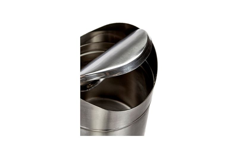 Mini basurero de 1.5 L tapa giratoria Koopman, primer plano de la tapa abierta y el interior metálico