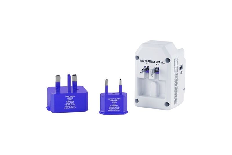 Adaptador universal para cargadores Conair, conjunto de piezas con cuerpo blanco y dos adaptadores azules desmontables