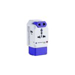 Adaptador universal para cargadores Conair, dispositivo blanco con detalles en azul y puerto USB lateral