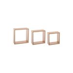 Set repisa de madera cube madera natural 3 pzs 5five, tres estantes cuadrados de diferentes tamaños en perspectiva