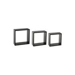 Set repisa de madera Cube negro 3 piezas 5five, tres estantes cuadrados de diferentes tamaños en perspectiva frontal