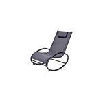 Silla mecedora con almohada gris Koopman, vista diagonal de la estructura metálica negra y asiento de malla