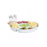 Set de plato para servir porcelana blanca Koopman, plato dividido con quesos, embutidos, guacamole y aceitunas