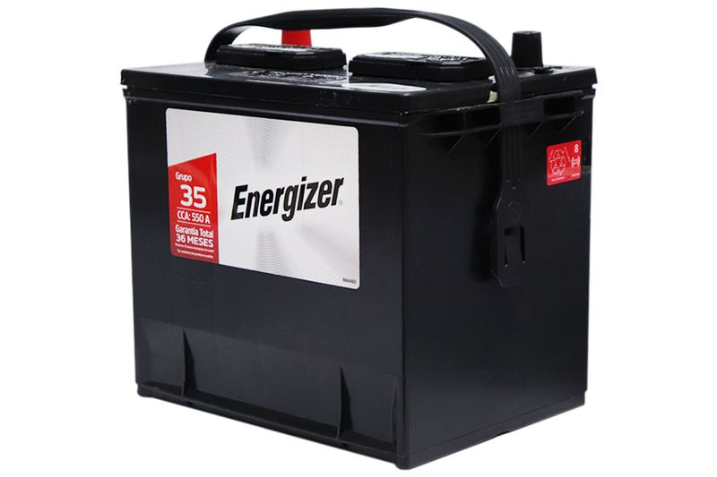 Batería Energizer EN-35-550, CCA 550 amp, vista lateral derecha resaltando el asa de transporte negra