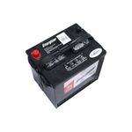 Batería Energizer EN-35-550, CCA 550 amp, vista superior lateral con terminal positivo rojo y etiquetas de advertencia