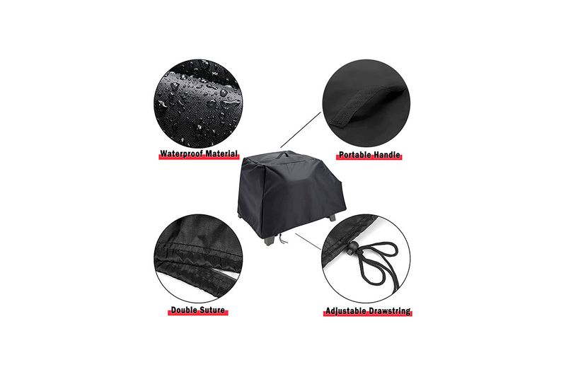Funda para horno pizza 3 en 1 Kingling Cuisinart, gráfico con acercamientos al material impermeable, asa y cordón ajustable