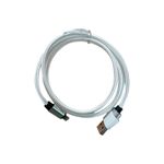 Cable USB Lightning 3 pies nylon blanco/negro Diamond Visions, enrollado mostrando los conectores USB y Lightning