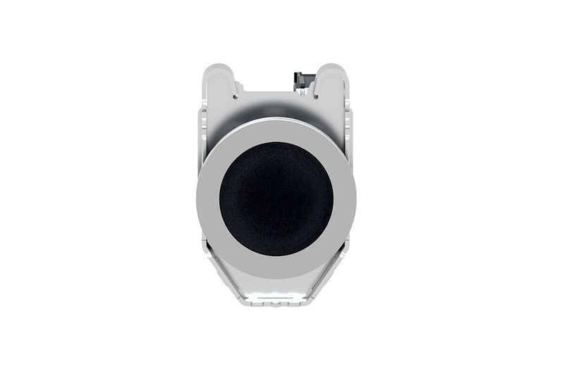 Pulsador flush negro 1 NA 30 mm Square D, vista frontal del botón circular y el soporte metálico