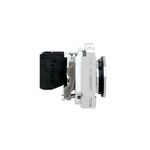Pulsador flush negro 1 NA 30 mm Square D, vista lateral del mecanismo interno y base de montaje blanca