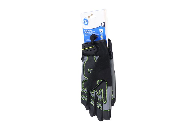 Guante para mecánico General Electric verde talla M contraimpacto, par de guantes negros con detalles verdes en empaque