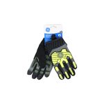 Guante para mecánico General Electric verde talla M contraimpacto, par de guantes fuera de su empaque sobre fondo blanco