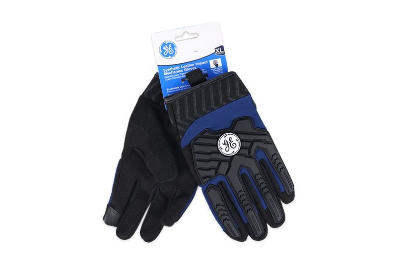Guante para mecánico General Electric azul talla XL contraimpacto, par de guantes en su empaque con detalle del dorso