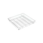 Bandeja organizadora para cubiertos plástico transparente Interdesign, vista diagonal superior del organizador vacío