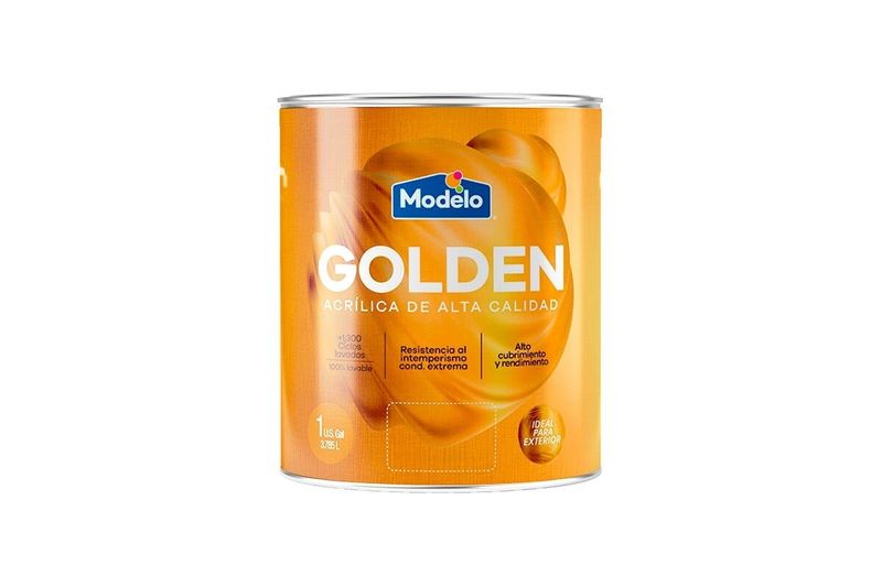 Base látex Golden mate Deep Modelo, envase cilíndrico de metal con etiqueta naranja y blanca