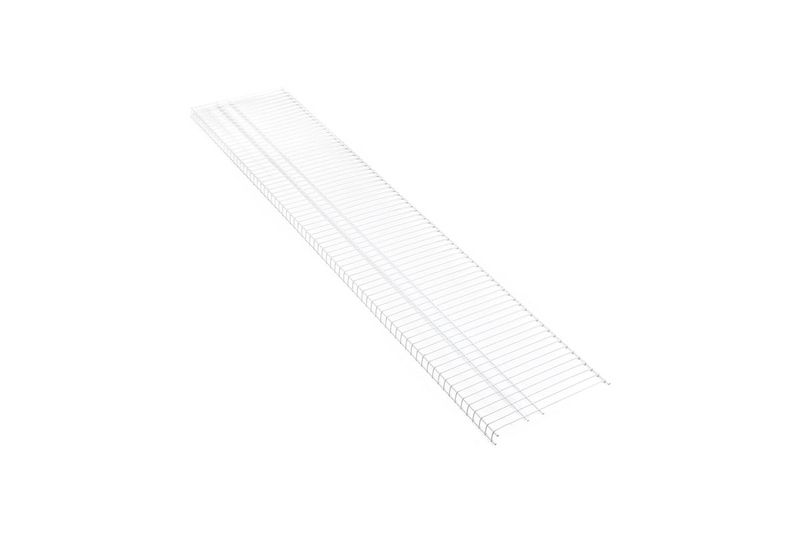Estante para closet 1.83 m x 40 cm ClosetMaid, perspectiva lateral del estante de rejilla metálica blanca