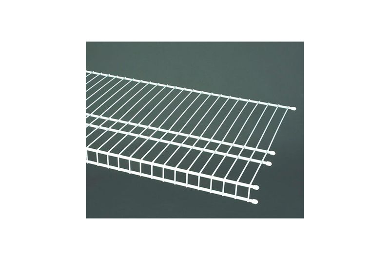 Estante para closet 1.83 m x 40 cm ClosetMaid, detalle en ángulo cerrado de la rejilla metálica blanca