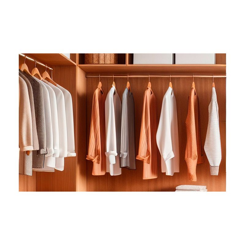 Perchero para closet 2.44 m x 40 cm ClosetMaid, instalado en armario con camisas colgadas en ganchos de madera