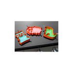 Kit de arte pancake Blackstone, tres moldes naranjas sobre plancha con masa de colores rosa, verde y celeste