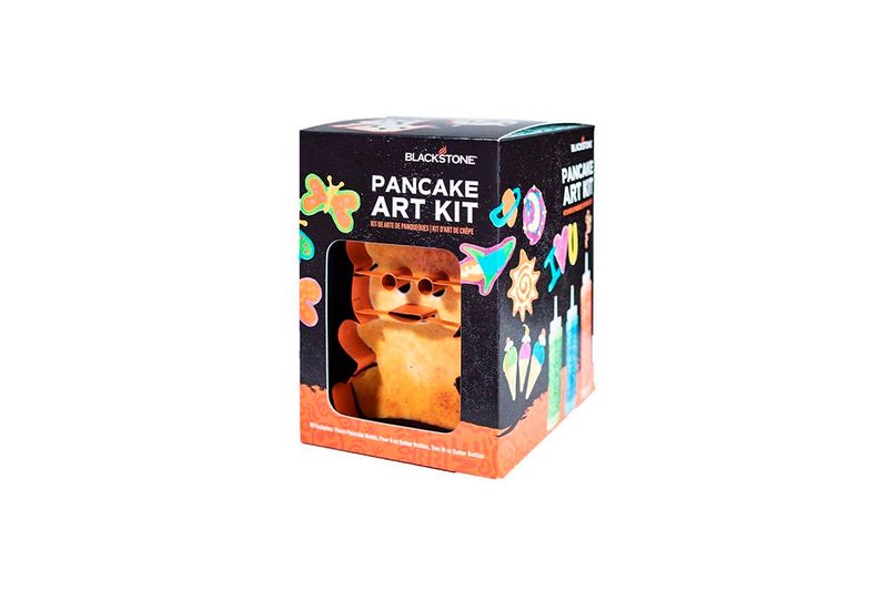 Kit de arte pancake Blackstone, caja negra con ventana transparente que muestra el producto e ilustraciones de colores