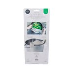 Colador de silicona con clips Core Home, empaque blanco con ilustraciones del producto en uso y especificaciones