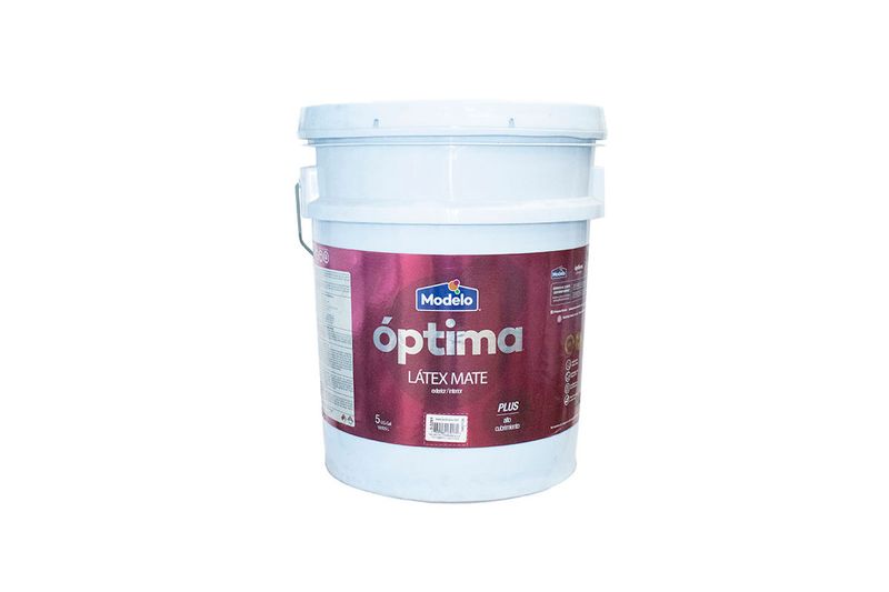 Pintura óptima látex mate verde menta cubeta Modelo, cubeta plástica blanca con etiqueta color vino