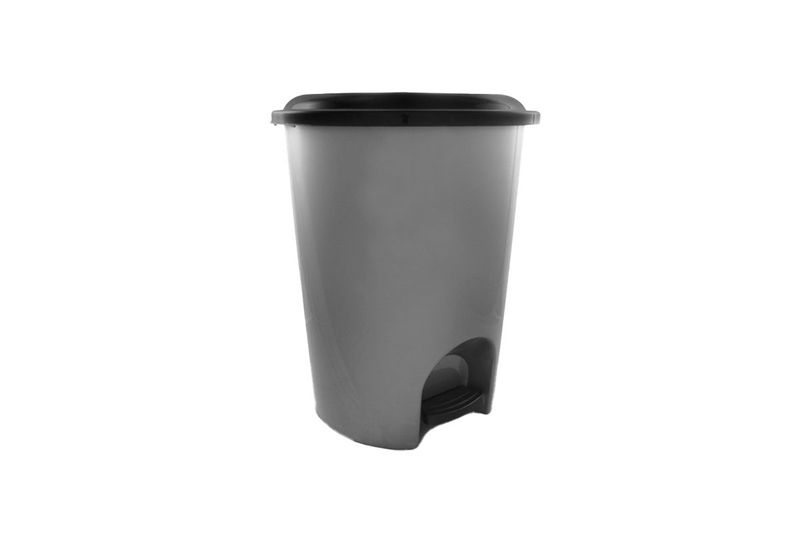 Basurero con tapa y pedal 20 l gris Sinsa, vista frontal del cuerpo gris y pedal negro