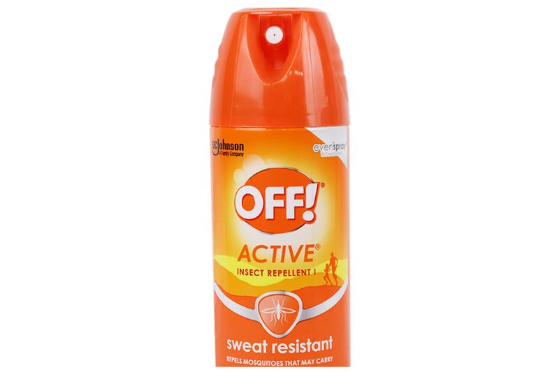 Repelente de insectos Active en aerosol 6 onzas Off!, envase naranja con etiqueta blanca y detalles en amarillo