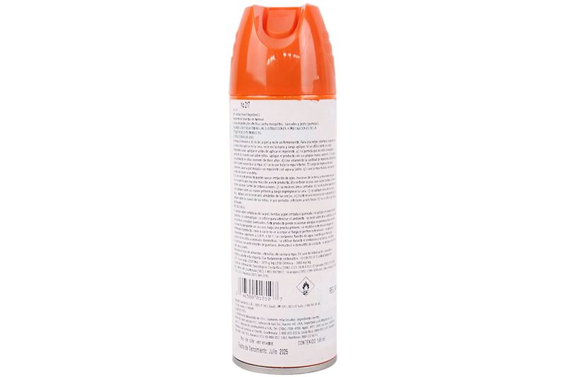 Repelente de insectos Active en aerosol 6 onzas Off!, vista trasera del envase con instrucciones y código de barras
