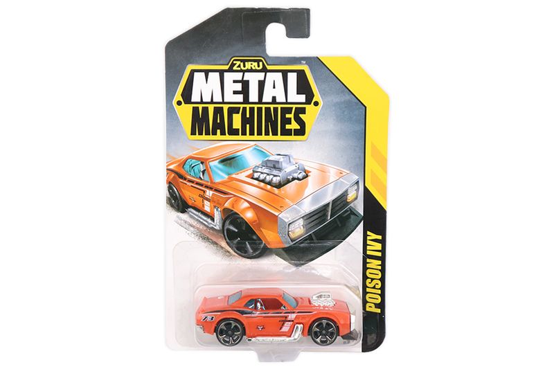 Carros de colección Metal Machines Zuru, empaque individual con vehículo Poison Ivy color naranja y detalles plateados