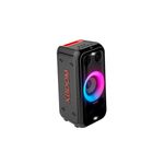 Parlante Bluetooth portátil Xboom 200 W XL5S LG, vista diagonal frontal con aro de luz LED multicolor encendido