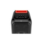 Parlante Bluetooth portátil Xboom 200 W XL5S LG, primer plano del panel de control superior con botones y asa roja