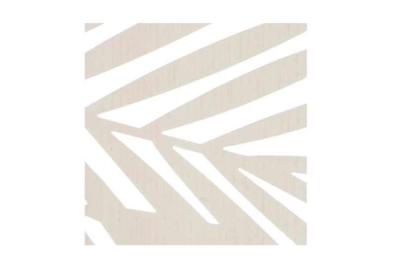 Panel decorativo tipo biombo Akira blanca Atmosphera, primer plano del calado con diseño de hojas tropicales