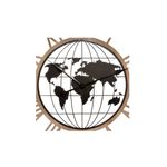 Reloj decorativo de pared mundo 67 cm metal Atmosphera, vista frontal con mapa del mundo negro y marco de madera