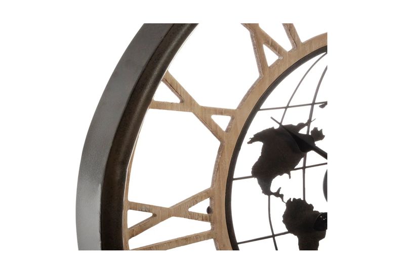 Reloj decorativo de pared mundo 67 cm metal Atmosphera, primer plano del marco y la silueta del mapa mundi
