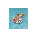 Flotador jumbo llama 1.93 m x 1.51 m Bestway, mujer sentada sobre el inflable colorido en el agua de una piscina