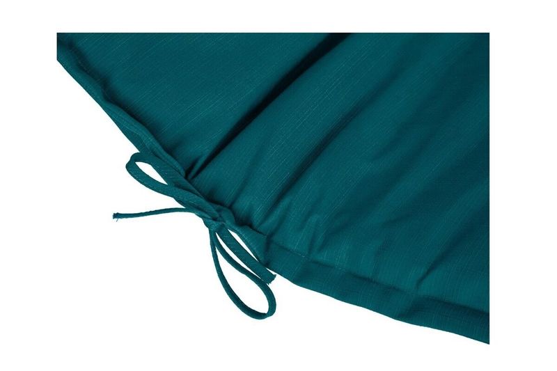 Cojín Korai para chaise lounge verde esmeralda Hespéride, detalle del cordón de amarre y la textura de la tela