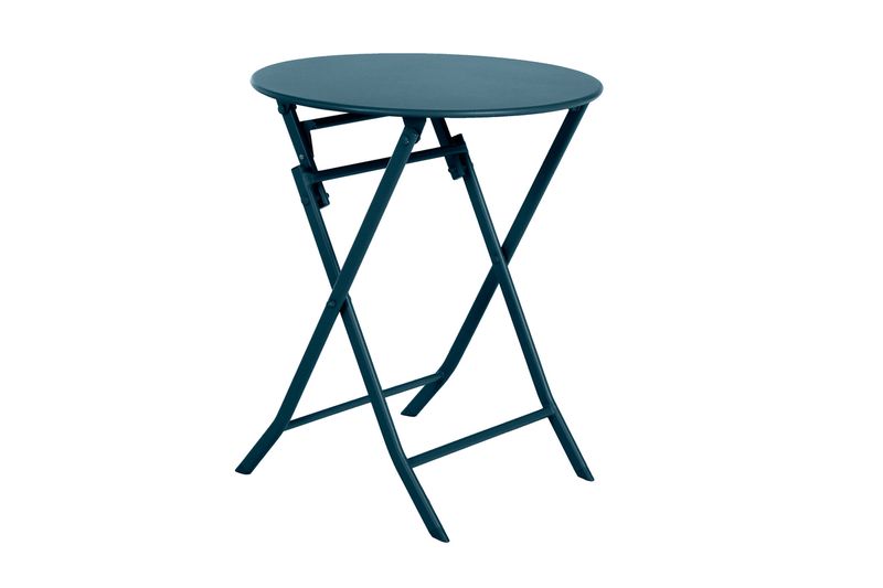 Set mueble Greensboro folding redondo azul 3 pza Hespéride, vista individual de la mesa plegable desde un ángulo lateral