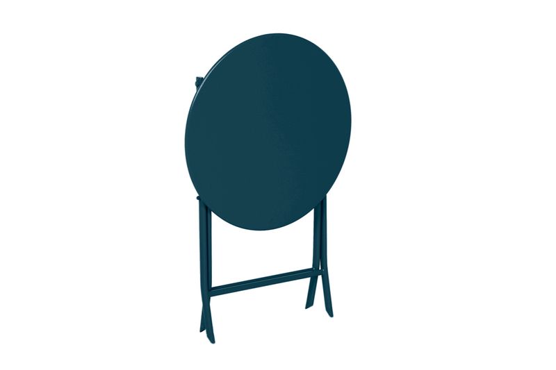 Set mueble Greensboro folding redondo azul 3 pza Hespéride, vista frontal de la mesa plegada