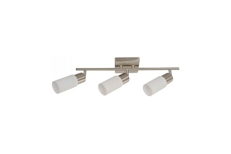 Luminaria spot pared/techo níquel satinado 3L E27 60W General Lighting, vista frontal con tres focos orientables blancos