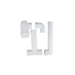 Kit canasta y trampa 2 tinas cuarzo Sinsa, piezas de PVC blanco desmontadas sobre fondo blanco