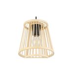 Luminaria colgante Hykeham 3L E27 Eglo, primer plano del interior con una bombilla LED visible y estructura de madera