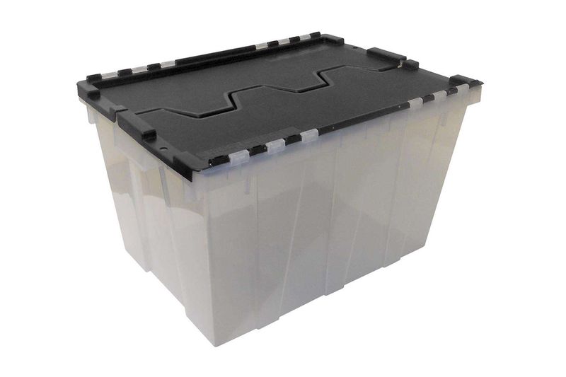 Caja organizadora negro/transparente 12 gal GreenMade, vista en ángulo desde arriba resaltando la tapa negra cerrada