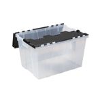 Caja organizadora negro/transparente 12 galones GreenMade, vista desde arriba con la tapa negra parcialmente abierta
