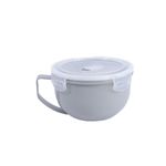 Taza microwave 1 l Koopman, vista lateral del recipiente gris con tapa plástica transparente y asa