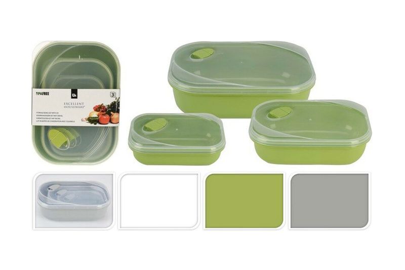 Juego de contenedores herméticos 3 piezas surt Koopman, tres recipientes verdes con tapa y opciones de color debajo
