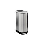 Basurero de pedal 30 L metálico acero inoxidable Ariane 5five, vista frontal del cuerpo cilíndrico y pedal negro