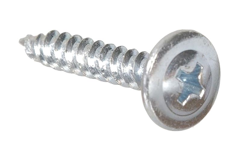 Tornillo para metal arandelado PF 8x1-1/4 1 lb Hillman, primer plano del tornillo plateado con cabeza Phillips