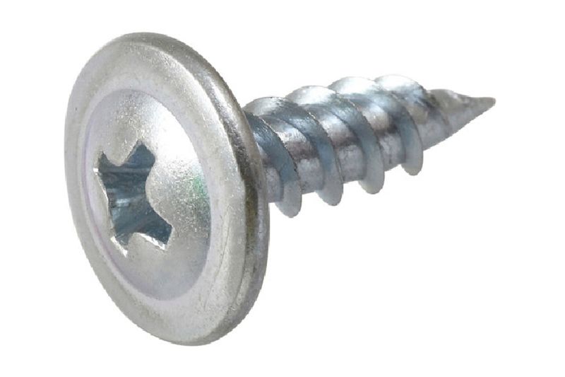 Tornillo para metal arandelado PF 8x9/16 1 lb Hillman, vista en ángulo del tornillo metálico plateado con cabeza Phillips