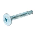 Tornillo para metal arandelado PB 8x1 1 lb Hillman, vista lateral del tornillo plateado con cabeza plana y punta broca
